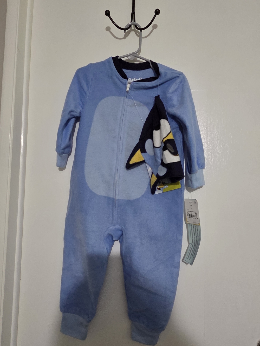 Blue Plush Zipper Kids One-Piece Sleeper With Hat